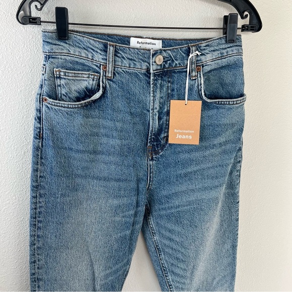 New Reformation Liza Ultra High Rise Straight Leg Jeans Malta NWT Denim Women 28 - Picture 4 of 13